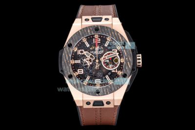 Swiss HUB1241 Hublot Replica Big Bang Skeleton Dial Brown Rubber Strap Watch